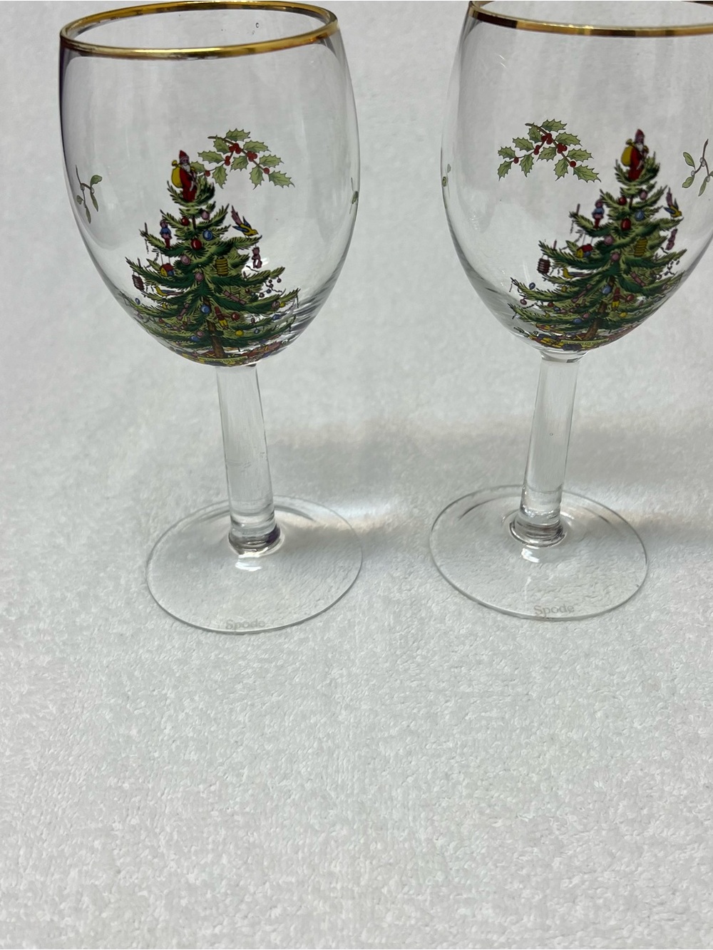 Spode Christmas wine glasses with Santa and tree design Set of 2